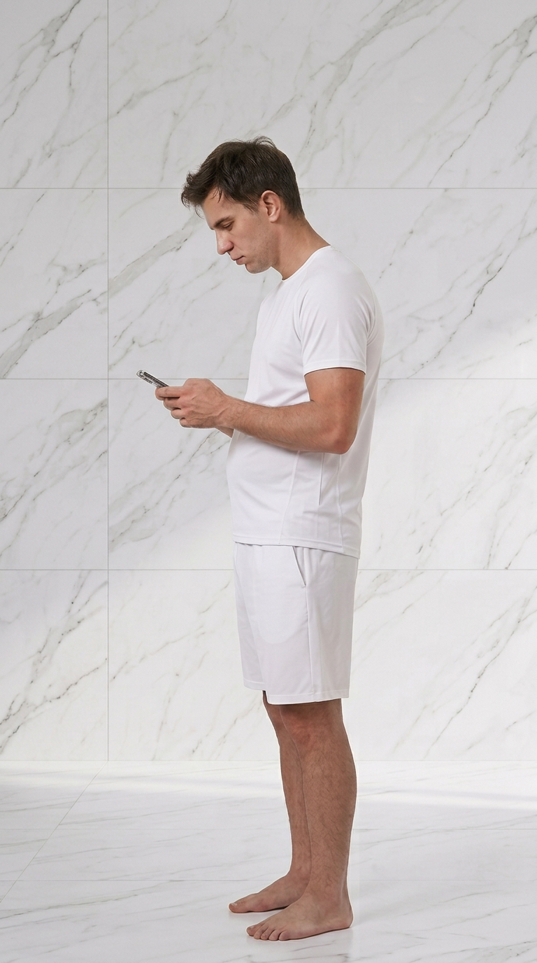 Man slouching over his phone without POSTURLY